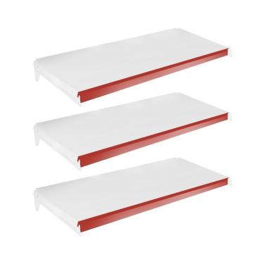 Imagem de Kit 3 Bandejas Prateleiras 40x91 Para Gôndolas New Plus Com Porta Etiquetas Vermelho - Sa Gôndolas