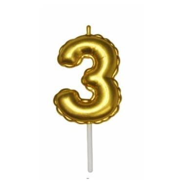 Imagem de Vela Renda Metalizada Numero 0 A 9 Dourado Balão 6cm Altura - Funlux, 