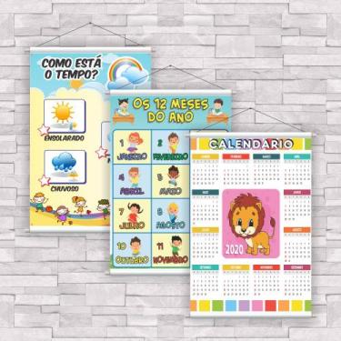 Imagem de kit com 3 Banner Educativo Calendário, Meses e Clima 70x55cm - Core De