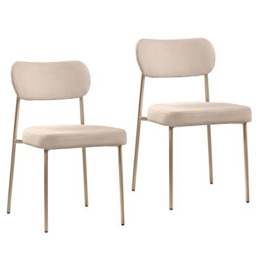 Imagem de Kit 02 Cadeiras Sala de Jantar Lavínia Estofada Base Champagne Bouclê Bege - Desk Design