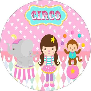 Imagem de Painel de Lona Redondo Circo Menina e Animais Rosa - Fabrika De Festa,