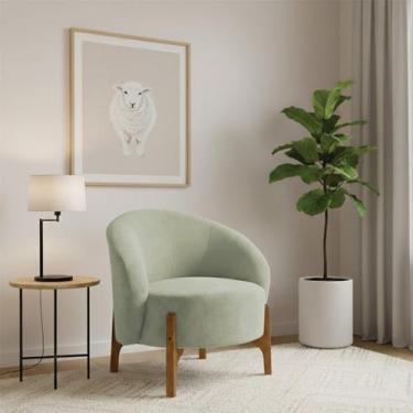 Imagem de Poltrona Decorativa Orgânica Pés Madeira Ariel Boucle Verde Oliva - Lo