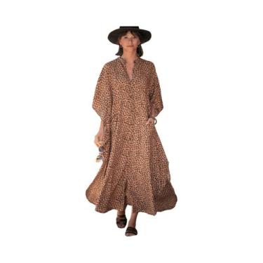 Imagem de Vestido Kaftan De Praia Com Botões Para Mulheres plus Size, Saída De P