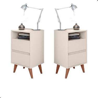 Imagem de Kit 2 Mesa de cabeceira 2 gavetas pés palitos retrô Casal Like - Dulla