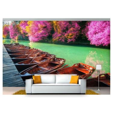 Imagem de Papel De Parede Lago Canoas Outrono Árvore 3D  Nlk149