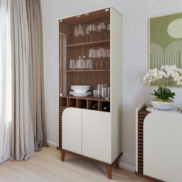 Imagem de Cristaleira 2 Portas de Vidro Jurerê Off White Matte/Nogueira Real