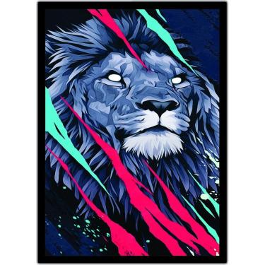 Imagem de Quadro Decorativo Animais Leão Colorido Salas Escritórios