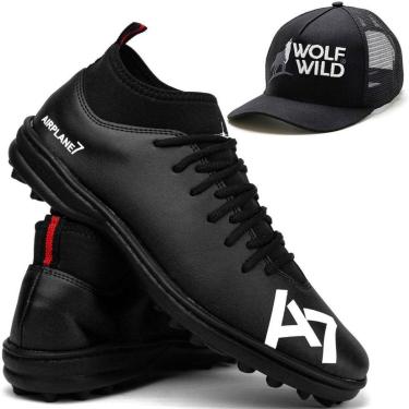 Imagem de Chuteira Society Leve Macia Blaqueada Profissional + Boné Wolf Wild 38 Ao 44-Masculino