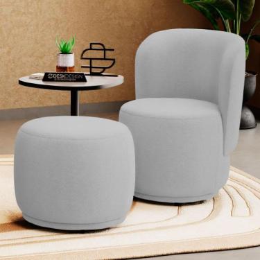 Imagem de Poltrona Decorativa com Puff Orgânico Molly Bouclê Cinza Claro - Abmaz