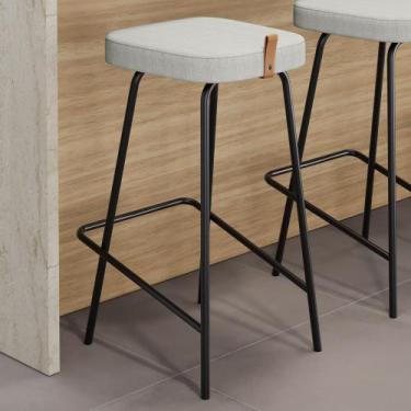 Imagem de Banqueta Alta Cozinha e Área Gourmet Vik Estofada Linho Cinza - Abmaza