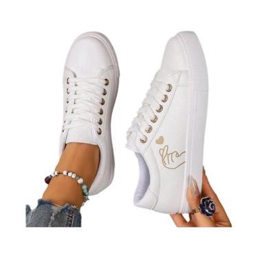 Imagem de Tênis Femininos Brancos Respiráveis Para Corrida Com Flores Bordadas E