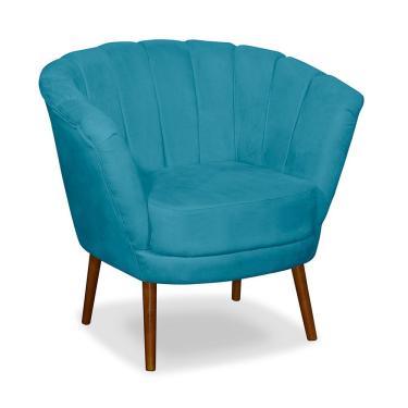 Imagem de Poltrona Pétala Flor Decorativa Suede Assento Espuma Azul Sonho das Poltronas