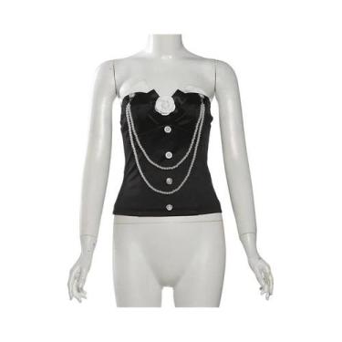 Imagem de Top Feminino Estilo Y2K Com Decoração De Flores 3D, Sem Costas, Cinto 