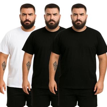 Imagem de Kit 3 Camisetas Masculina Plus Size Lisa Algodão Premium-Masculino