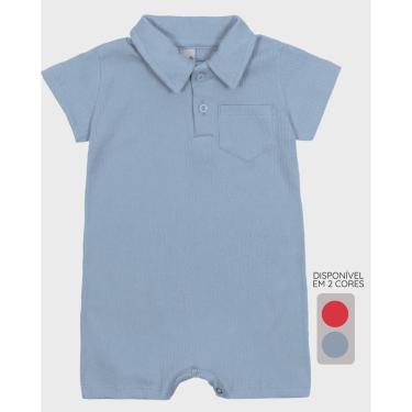 Imagem de Macacão bebê gola polo leve verão charmoso casual confortável - Vermelho e Azul - Bebê...