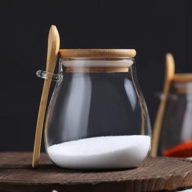 Imagem de Pote Estilo Bulbo Vidro 1000 ml Hermético Tampa Bambu Colher - Wincy