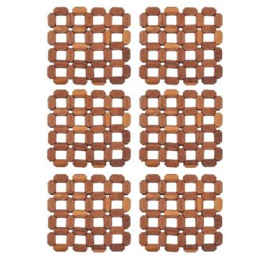 Imagem de Kit 6 Descanso Panela Bambu Madeira Travessas Antiaderente - Imporient