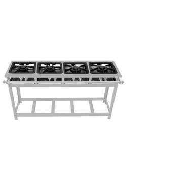 Imagem de Fogão Industrial 4 Bocas Duplas em Linha 30x30 p5 em Aço Inox Leona