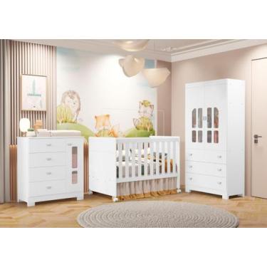 Imagem de Quarto Completo com Berço 3 em 1 Katatau Branco Brilho - Móveis Reller