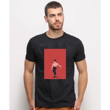Imagem de Camiseta masculina Preta algodao Desenho Bruce Lee Basquete Arte