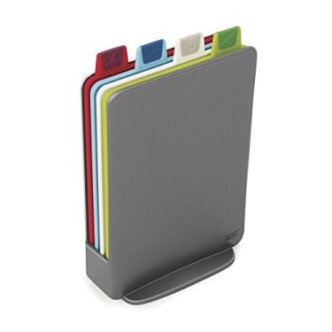 Imagem de Joseph Joseph Conjunto de tábua de corte índice 60098 com estojo de armazenamento de plástico codificado por cores, seguro para lava-louças, mini, cinza