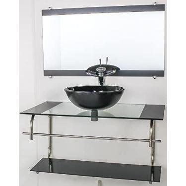 Imagem de GABINETE DE VIDRO PARA BANHEIRO INOX 90CM CUBA REDONDA PRETO