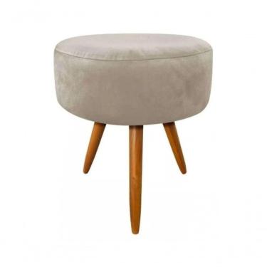 Imagem de Combo 02 Puff Magnus Redondo Suede Bege Pés Palito Castanho