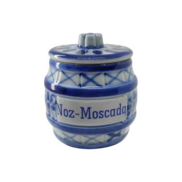 Imagem de Pote Porta Tempero Noz-Moscada 100 Ml Em Porcelana Azul E Branca - Por