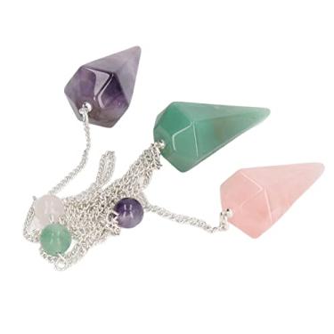 Imagem de Pingente de Cristal, 3 PeçAs de Pedra Pontiaguda Hexagonal Chakra Reiki Encantos de Pedras Preciosas Colar de Pedras Semipreciosas Naturais Pingente de Cone de Pedra Semipreciosa
