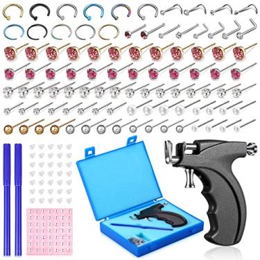 Imagem de 157 peças de aço inoxidável Body Ear Piercing Gun Tool Set, Ear Piercing Gun Kit 36 pares de parafusos de aço inoxidável 98 brincos 22 pregos de nariz para orelha piercing de umbigo máquinas para salão casa
