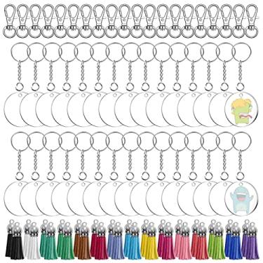 Imagem de Chaveiro de acrílico em branco, Chaveiro Audab 150 peças Clear para kit de vinil, incluindo 30 peças de acrílico em branco, 30 peças de chaveiro de borlas, 30 peças de clipes de chave, 30 peças de anéis de chaveiro e 30 peças de anéis de salto