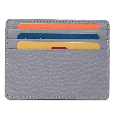 Imagem de Carteira com porta-cartão de crédito para mulheres, porta-cartão minimalista com bloqueio de RFID para homens, carteira pequena, porta-cartões masculinos, carteira fina para cartão com bolso frontal fino, porta-cartão de couro genuíno, Cinza-claro, S