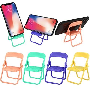 Imagem de 4 peças de suporte de telefone para mini cadeira em forma de célula suporte de celular bonito dobrável ajustável suporte de telefone para mesa engraçado celular desktop tablet escritório casa, 4 cores doces