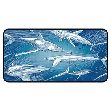 Imagem de Vijiuko Tapetes de cozinha tubarão peixe azul mar área de cozinha tapetes e tapetes antiderrapantes tapete de cozinha tapetes laváveis para chão de cozinha escritório em casa pia lavanderia interior ao ar livre 40x20 polegadas