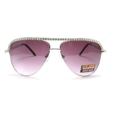 Imagem de Óculos de sol Pilot com acabamento em strass prata, Prata, One Size