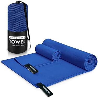 Imagem de Cicilin Conjunto de toalhas de secagem rápida para acampamento, praia, academia, natação, uso com 2 toalhas de microfibra azul royal