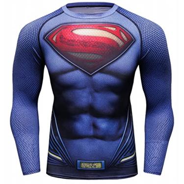 Imagem de Camiseta masculina de compressão da série Super-Herói da Red Plume, camiseta de manga comprida para corrida, Estilo B, L
