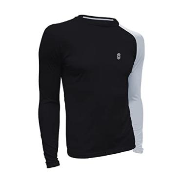 Imagem de Camiseta Skube Com Proteção UV 50+ Dry Fit Segunda Pele Térmica Tecido Termodry Manga Longa - Preto e Branco - GG