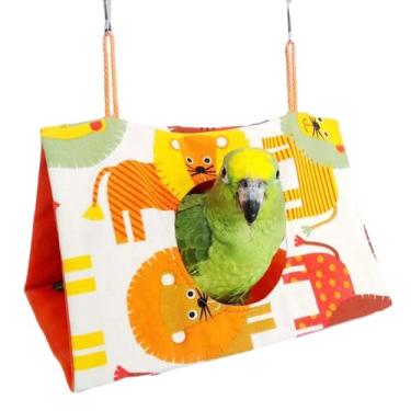 Imagem de Cama de pássaro para casa de ninho de pássaros, esconderijo para gaiola, cabana de galpão fofa de pelúcia rede suspensa gaiola para tentilhões cama de dormir barraca aconchegante para insetos, periquitos, calopsitas (leão, médio)