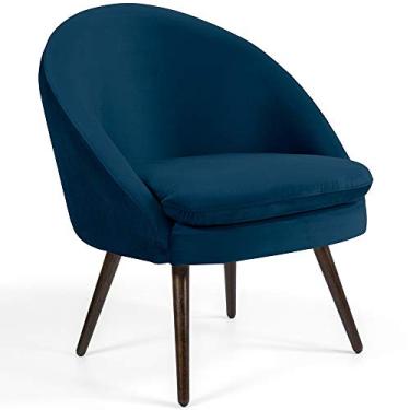 Imagem de Poltrona Decorativa Fixa Pés Palito Rafa D02 Veludo Azul Oxford C-304 - Lyam Decor