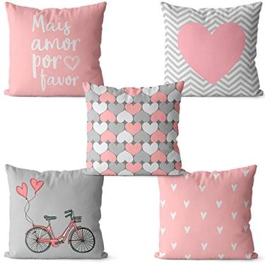 Imagem de Kit 5 Capas de almofadas para decoração rosa e cinza 40x40