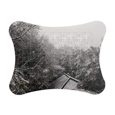 Imagem de Moldura de quebra-cabeça para fotografia Snowscene Eaves Jogo de cartas de papel Casa