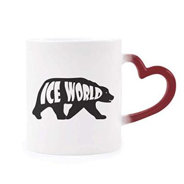Imagem de Caneca de grés com desenho de urso preto natural sensível ao calor vermelha que muda de cor