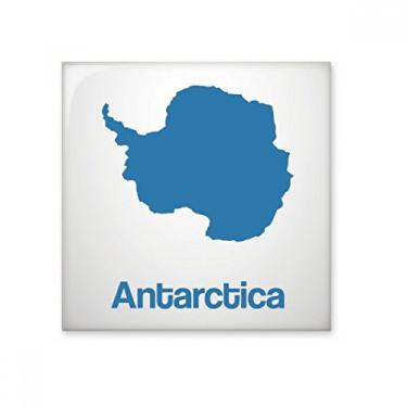 Imagem de Azulejo de cerâmica brilhante com estampa de mapa de ilustração da Antártica azul