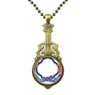 Imagem de DIYthinker Colar apaixonado de flor azul da cultura chinesa com pingente de música de guitarra antiga