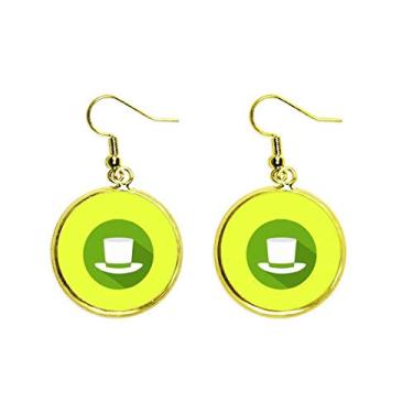 Imagem de Brinco de gota dourada com contorno redondo verde chapéu ícone orelha pendente joia feminina