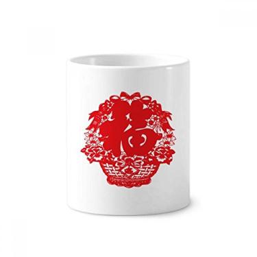 Imagem de Lanterna chinesa vermelha tradicional padrão escova de dentes caneca, suporte de cerâmica, suporte para lápis