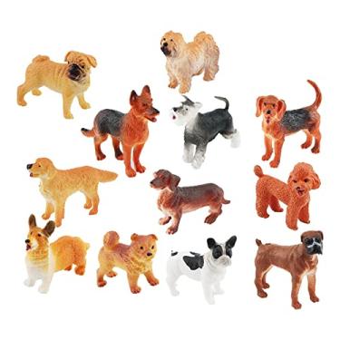 Imagem de shamjina 12x Simulação Cão Figuras Animais Crianças Cachorro Miniatura Playset Modelo Animal para Sala de Estar Mesa Casa Festa Coleção