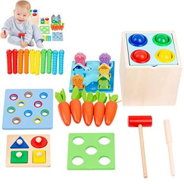 Imagem de Brinquedo Montessori 5 em 1 | madeira Montessori brinquedo – Jogo combinar para crianças maiores 1 ano, caixa permanência objetos, caixa moedas, colheita cenoura, minhoca, organizador formas, presentes aniversário Suenos
