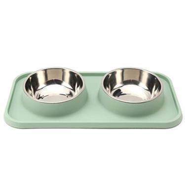 Imagem de Tigelas de água e comida de aço inoxidável premium, tapete de silicone antiderrapante para cães com tapete, água e bagunça de comida para cães pequenos e médios gatos